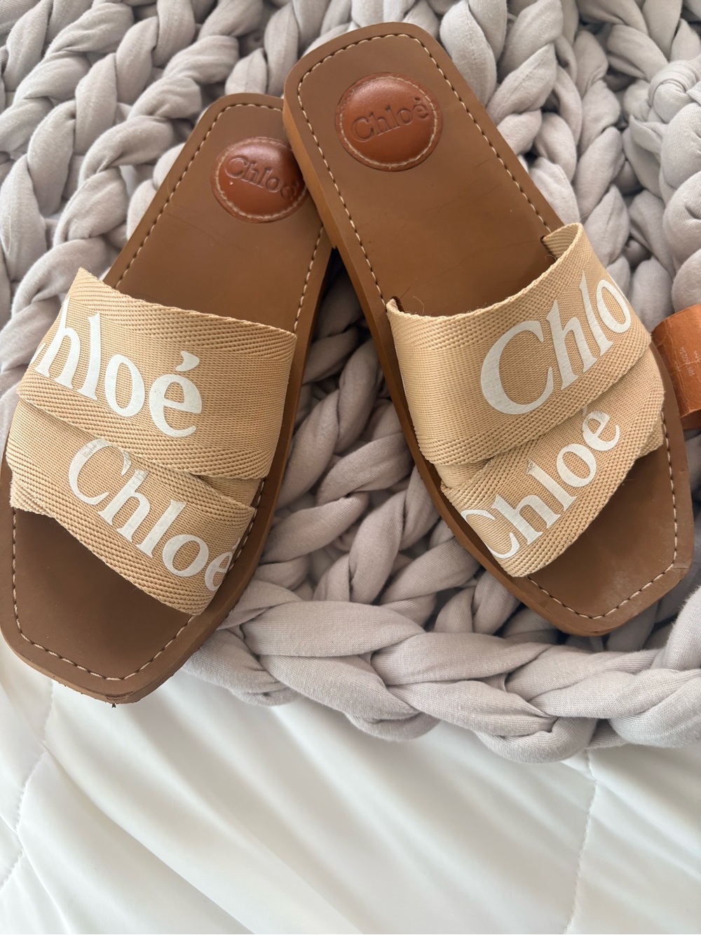 Chloe Woody Flat Logo Sandal